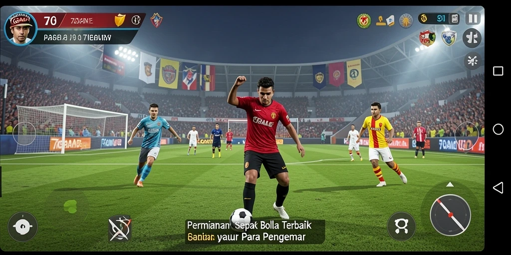 Screenshot utama 7GAME menampilkan pertandingan sepak bola yang mendebarkan.