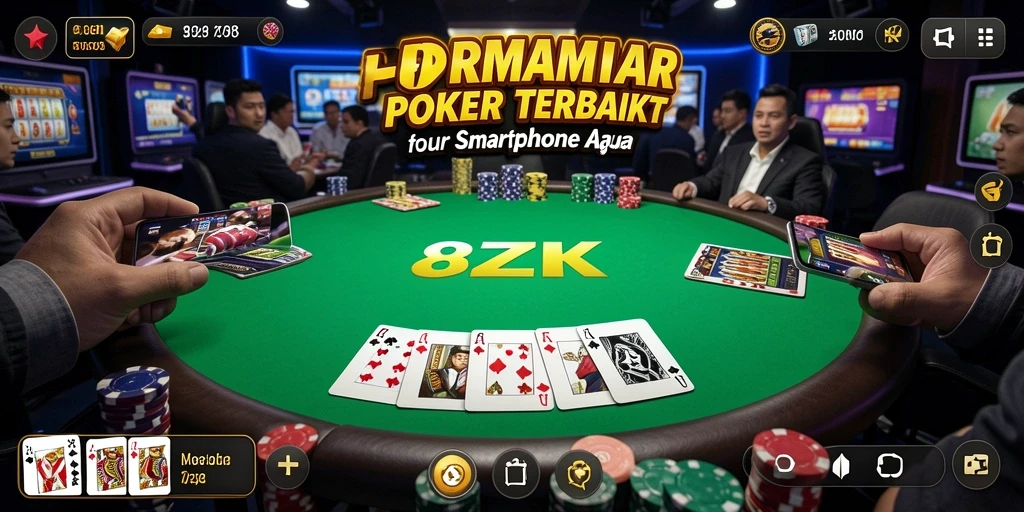 Screenshot utama menunjukkan gameplay Poker yang seru dan interaktif.