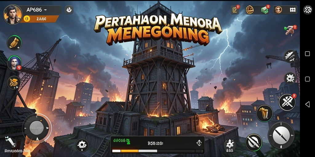 Tangkapan layar gameplay AP686 yang menampilkan menara yang siap menghadang musuh.