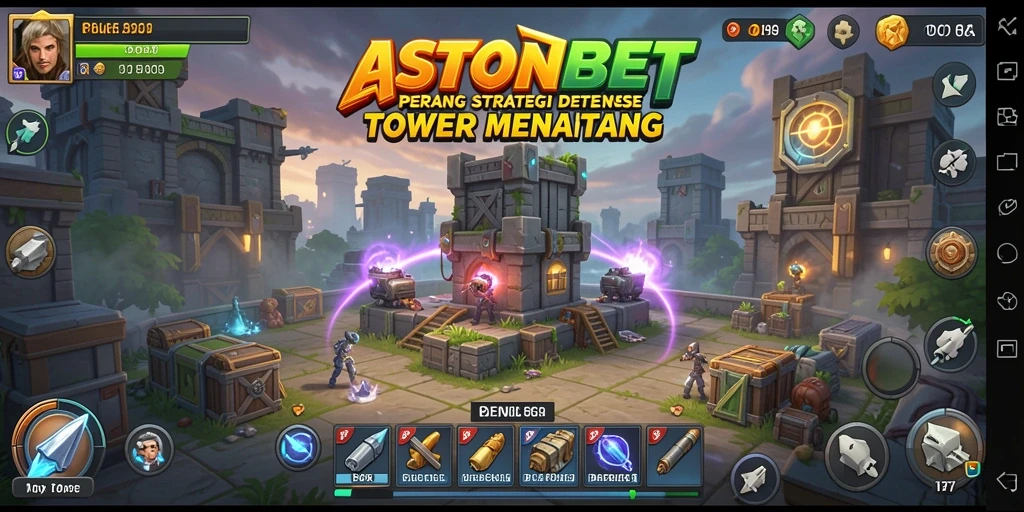 Tangkapan layar gameplay ASTONBET yang menampilkan aksi Tower Defense yang intens.