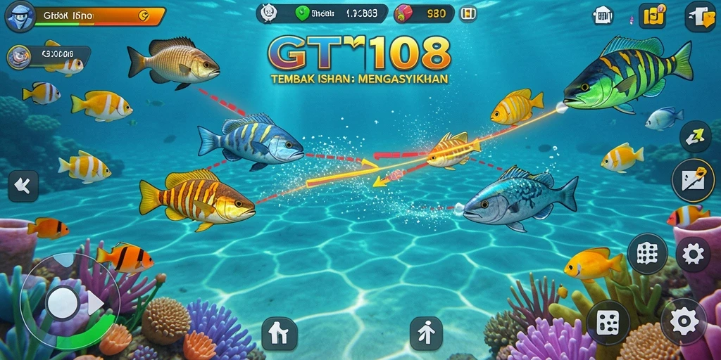 Screenshot GT108 menampilkan aksi seru menembak ikan.