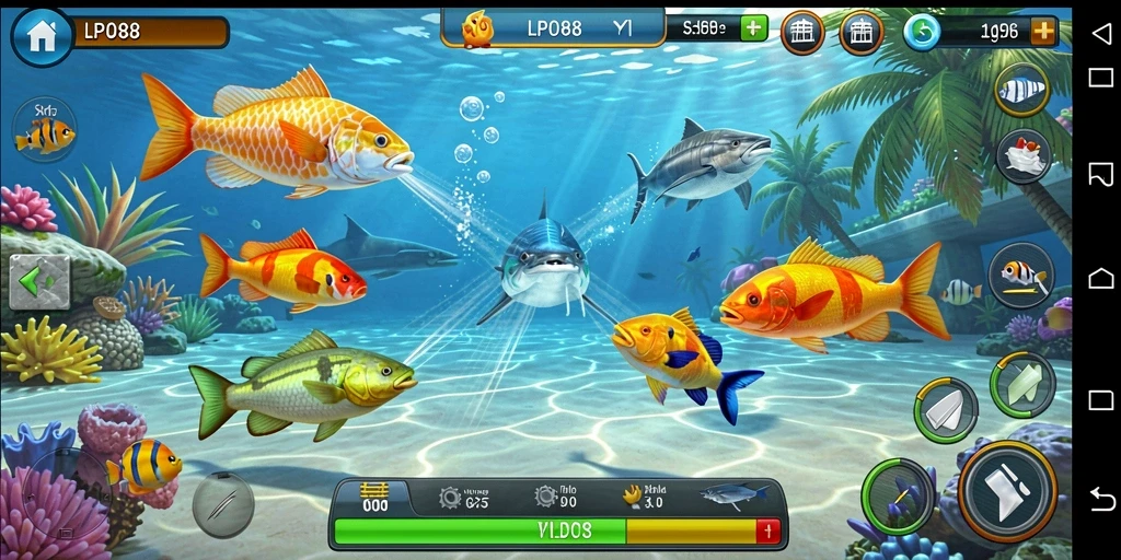 Screenshot utama LPO88 dengan aksi menembak ikan.