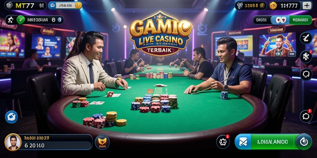 Screenshot MT777 menampilkan dealer profesional dan suasana gameplay Live Casino yang mengasyikkan.