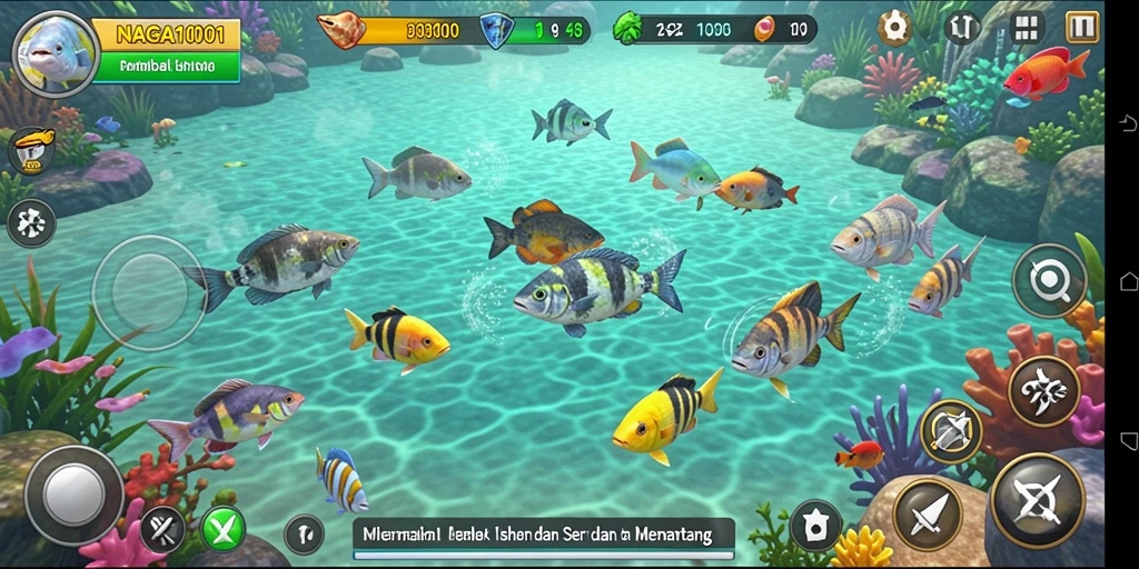 Screenshot gameplay NAGA1001 menampilkan aksi tembak ikan yang seru.
