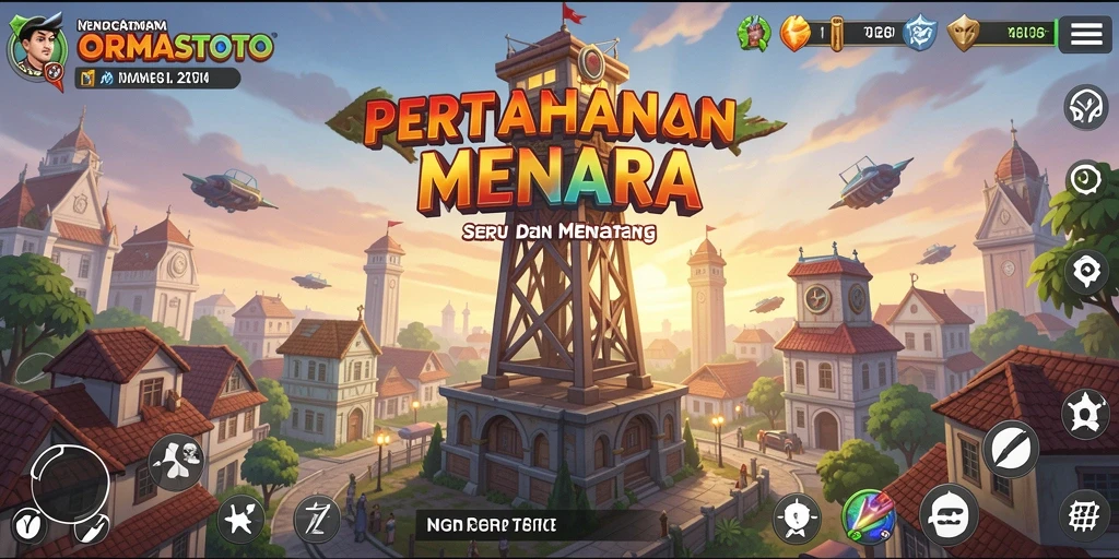 Tampilan gameplay ORMASTOTO yang menampilkan menara siap tempur.