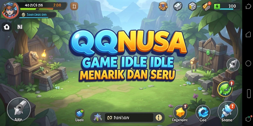 Screenshot utama QQNUSA menunjukkan gameplay Idle yang menenangkan dan menarik.