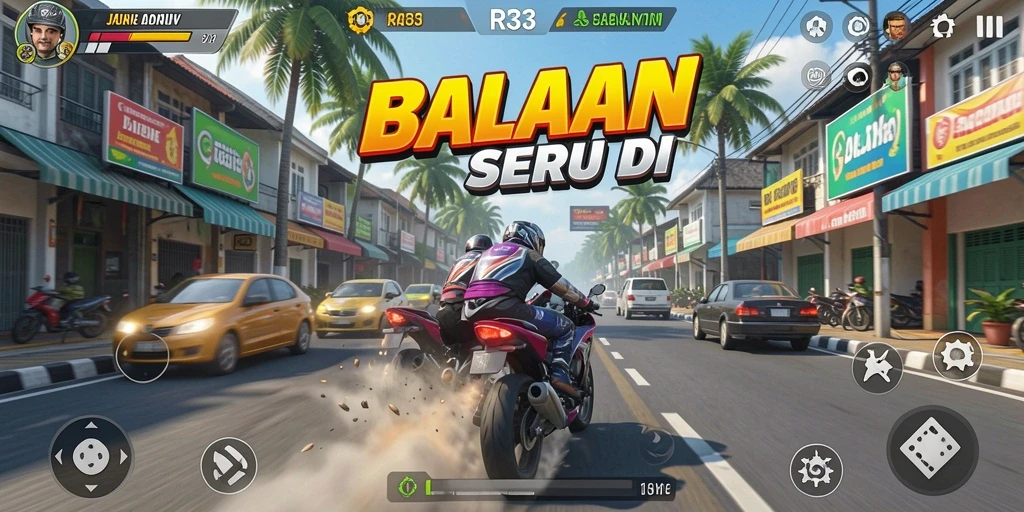 Tampilan gameplay seru dalam balapan RR33 yang mendebarkan.