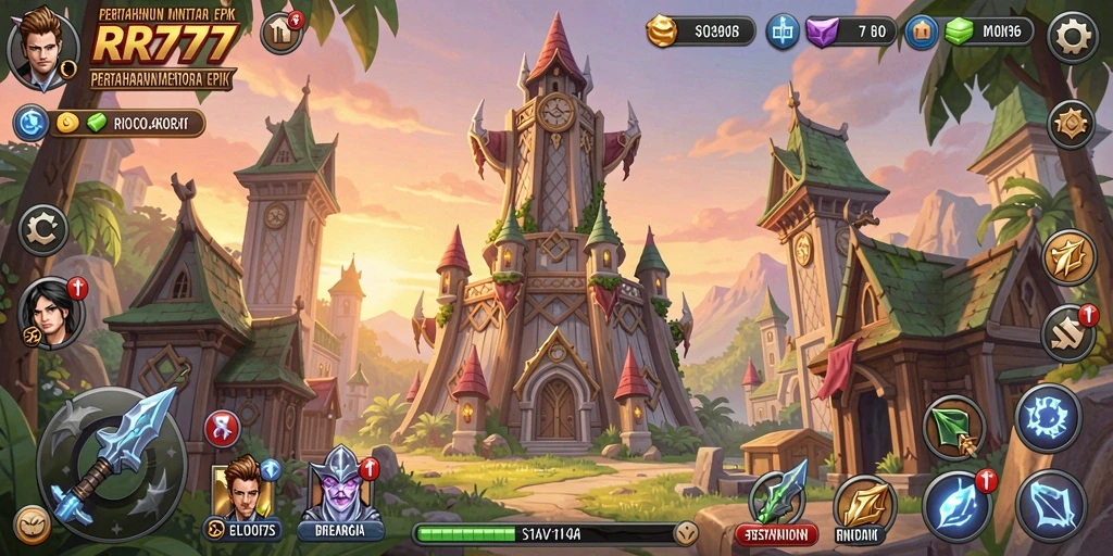 Tangkapan layar gameplay <strong>RR777</strong> menampilkan aksi menara pertahanan yang mendebarkan.